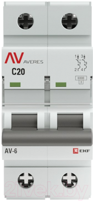 Выключатель автоматический EKF Averes AV-6 2P 20A (C) 6kA / mcb6-2-20C-av
