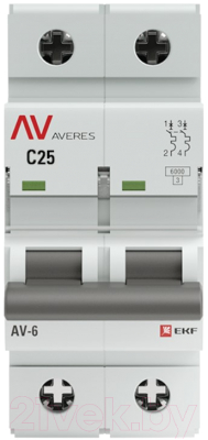 Выключатель автоматический EKF Averes AV-6 2P 25A (C) 6kA / mcb6-2-25C-av