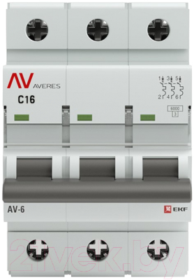 Выключатель автоматический EKF Averes AV-6 3P 16A (C) 6kA / mcb6-3-16C-av