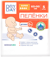 Набор пеленок одноразовых детских Modum Dry Day Super 0+ 60x90 (5шт) - 