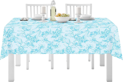 Комплект столового белья Мари Санна Цветы и клетка + 6 салфеток / 9594-1+9567-2 (150x180, голубой) - 
