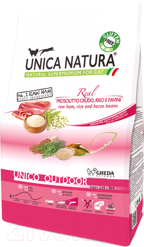 Корм для кошек Unica Natura Outdoor ветчина, рис, бобы (1.5кг)