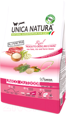 Сухой корм для кошек Unica Natura Outdoor ветчина, рис, бобы (350г)