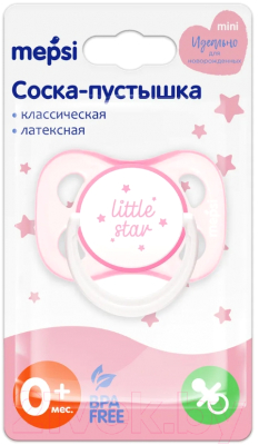 Пустышка Mepsi Little Star латексная классическая 0+ / 0373 (розовый)