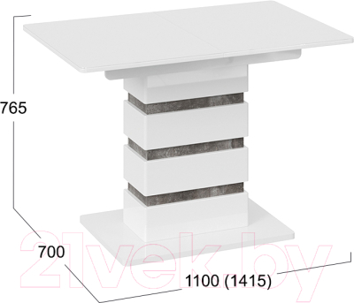 Обеденный стол ТриЯ Мадейра тип 1 (белый глянец/ателье темный)