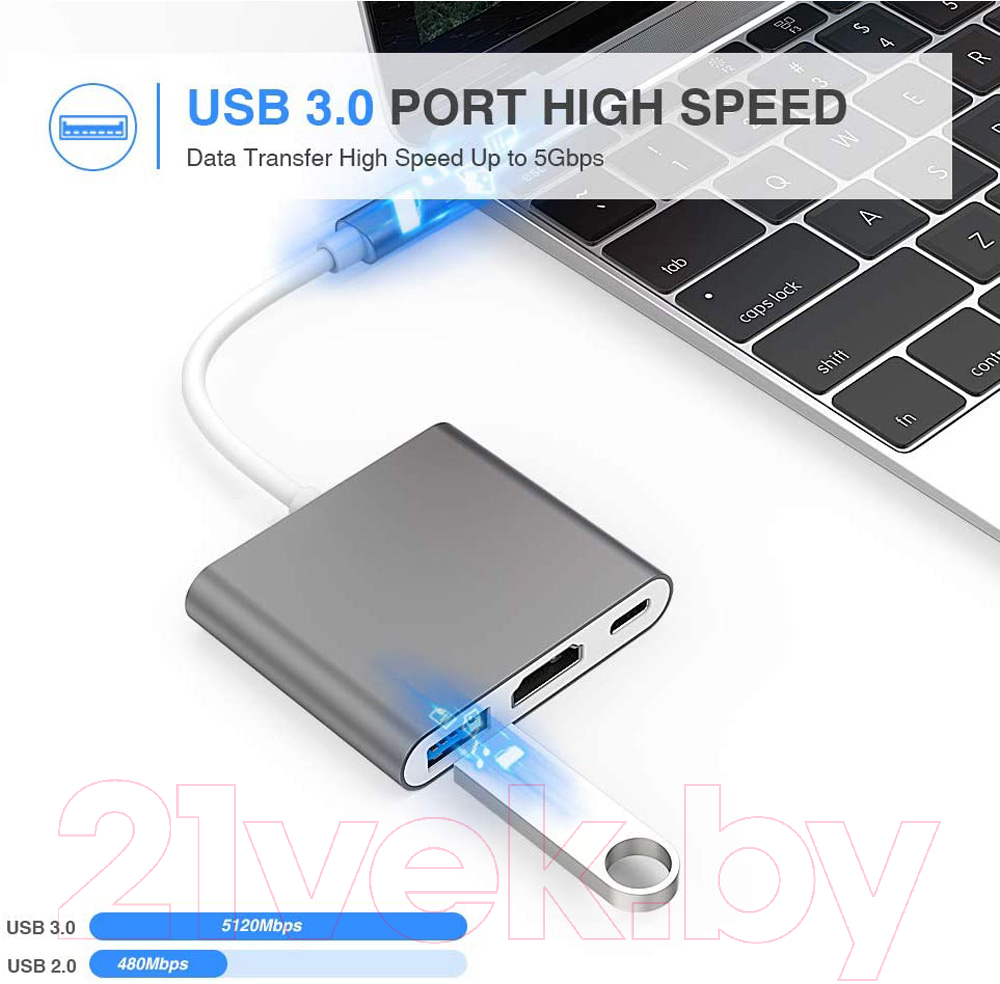 Адаптер ORIENT USB-C - HDMI USB 3.2 Gen1 Type-A USB 3.2 Gen1 Type-C / C028