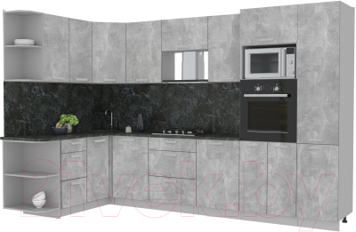 Готовая кухня Интерлиния Мила Лайт 1.68x3.2 левая (бетон/бетон/кастилло темный)