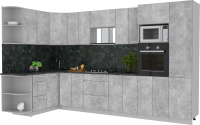 Кухонный гарнитур Интерлиния Мила Лайт 1.68x3.4 левая (бетон/бетон/кастилло темный) - 