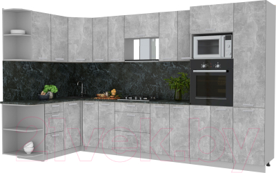 Готовая кухня Интерлиния Мила Лайт 1.68x3.4 левая (бетон/бетон/кастилло темный)