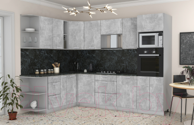 Кухонный гарнитур Интерлиния Мила Лайт 1.88x2.8 левая (бетон/бетон/кастилло темный)