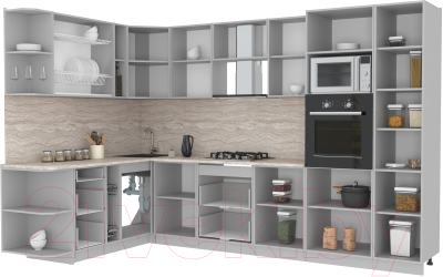 Готовая кухня Интерлиния Мила Лайт 1.88x3.2 левая (бетон/бетон/кастилло темный)