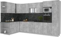 Кухонный гарнитур Интерлиния Мила Лайт 1.88x3.4 левая (бетон/бетон/кастилло темный) - 
