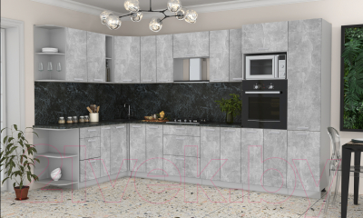 Готовая кухня Интерлиния Мила Лайт 1.88x3.4 левая (бетон/бетон/кастилло темный)
