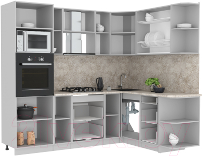 Готовая кухня Интерлиния Мила Лайт 1.68x2.4 правая (бетон/бетон/кастилло темный)
