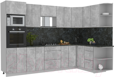 Готовая кухня Интерлиния Мила Лайт 1.68x3.0 правая (бетон/бетон/кастилло темный)