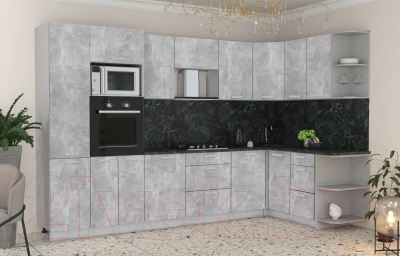 Готовая кухня Интерлиния Мила Лайт 1.68x3.2 правая (бетон/бетон/кастилло темный)