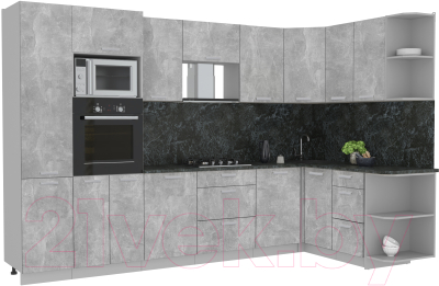 Готовая кухня Интерлиния Мила Лайт 1.68x3.2 правая (бетон/бетон/кастилло темный)