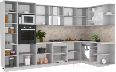 Готовая кухня Интерлиния Мила Лайт 1.68x3.4 правая (бетон/бетон/кастилло темный)