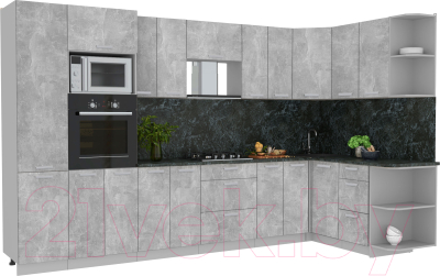 Готовая кухня Интерлиния Мила Лайт 1.68x3.4 правая (бетон/бетон/кастилло темный)