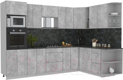Готовая кухня Интерлиния Мила Лайт 1.88x3.0 правая (бетон/бетон/кастилло темный)