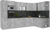 Кухонный гарнитур Интерлиния Мила Лайт 1.88x3.4 правая (бетон/бетон/кастилло темный) - 