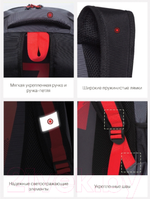 Школьный рюкзак Grizzly RB-254-2 (черный/красный)