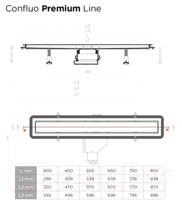 Трап для душа Pestan Confluo Premium Line 850 Black Glass / 13000295 (201486)