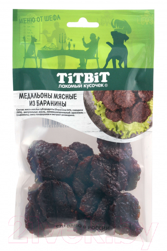 Лакомство для собак TiTBiT Медальоны мясные из баранины Меню от Шефа / 22306 (80г)