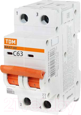 Изображение товара Выключатель автоматический TDM ВА 47-60 2P 63А (С) 6кА / SQ0223-0099