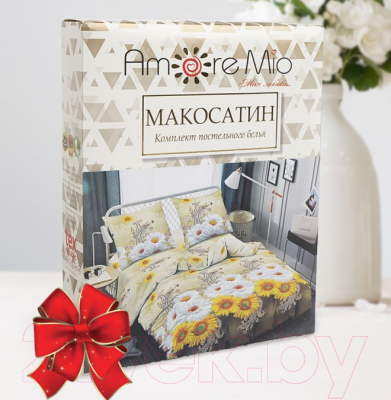 Комплект постельного белья Amore Mio Мако-сатин Athens Микрофибра Евро / 92921 (белый/желтый/коричневый)