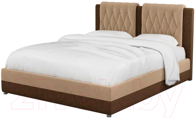 Двуспальная кровать Mebelico Камилла 18 / 59552 (микровельвет, бежевый/коричневый)