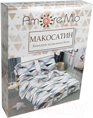 Комплект постельного белья Amore Mio Мако-сатин Crystal Микрофибра Евро / 93788 (серый/белый/черный)