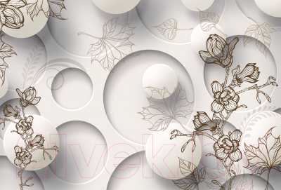 Фотообои листовые Vimala 3D круги с цветами (270x400)
