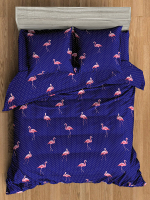 Комплект постельного белья Amore Mio Мако-сатин Flamingo DKBL Микрофибра Евро / 93800 (темно-синий/розовый) - 