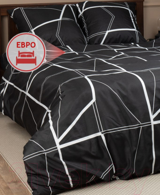 Комплект постельного белья Amore Mio Мако-сатин Geo Микрофибра Евро / 93092 (черный/белый)