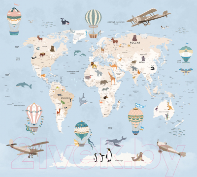 Фотообои листовые Vimala Карта мира голубая (270x300)