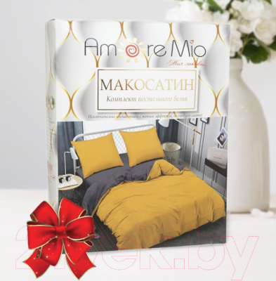 Комплект постельного белья Amore Mio Мако-сатин Гелиодор Микрофибра Евро / 29067 (горчичный/темно-серый)