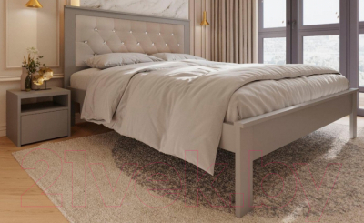 Двуспальная кровать BAMA Георг (160x200, серый/велюр+стразы)