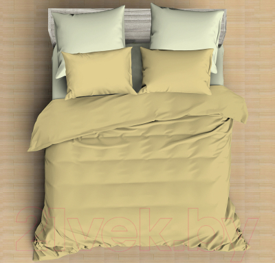 Комплект постельного белья Amore Mio Сатин однотонный Vanilla Евро / 24961 (желтый/светло-зеленый)