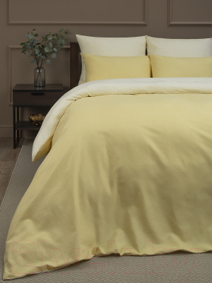 Комплект постельного белья Amore Mio Сатин однотонный Vanilla Евро / 24926 (желтый/светло-зеленый)