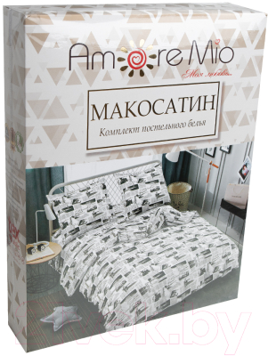 Комплект постельного белья Amore Mio Мако-сатин Trip W Микрофибра 2сп / 93781 (белый/черный)