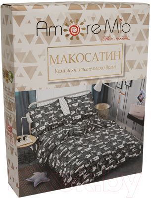 Комплект постельного белья Amore Mio Мако-сатин Trip BLK Микрофибра 2сп / 93843 (черный/белый)