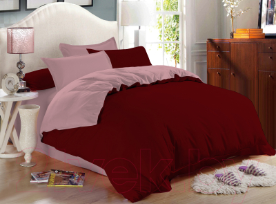 Комплект постельного белья Amore Mio Сатин однотонный Garnet Евро / 24980 (бордовый/розовый)
