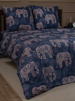 Комплект постельного белья Amore Mio Мако-сатин Elephants Микрофибра 2сп / 92998 (синий/бежевый)