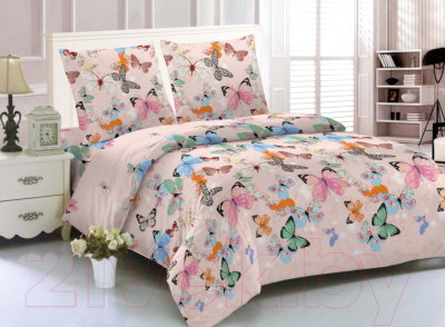 Комплект постельного белья Amore Mio Мако-сатин Butterflies Микрофибра 2сп / 93793 (розовый)