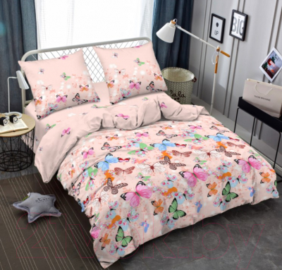 Комплект постельного белья Amore Mio Мако-сатин Butterflies Микрофибра 2 / 24237 (розовый)