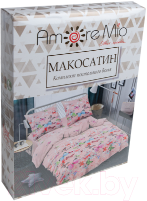 Комплект постельного белья Amore Mio Мако-сатин Butterflies Микрофибра Евро / 93794 (розовый)