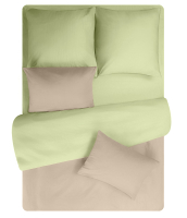 Комплект постельного белья Amore Mio Сатин однотонный Bounty Евро / 24924 (бежевый/зеленый) - 