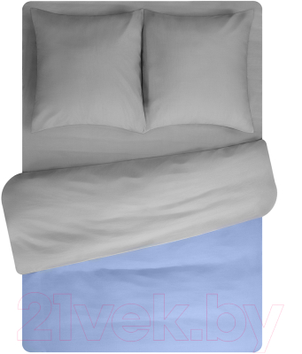 Комплект постельного белья Amore Mio Сатин однотонный Alaska 2сп / 24912 (голубой/серый)