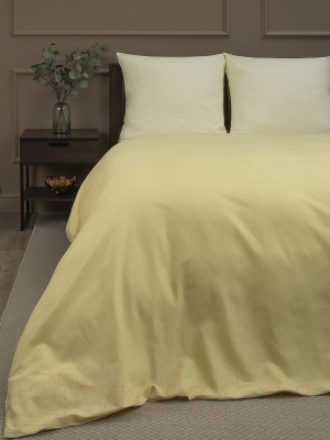 Комплект постельного белья Amore Mio Сатин однотонный Vanilla 2сп / 24913 (желтый/светло-зеленый)